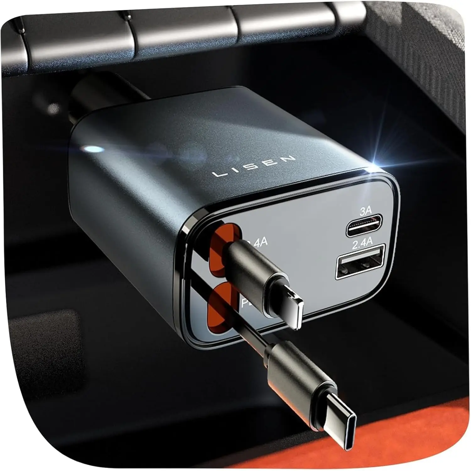 Car Accessories For Women - 84W Retractable Car Charger, Fast USB