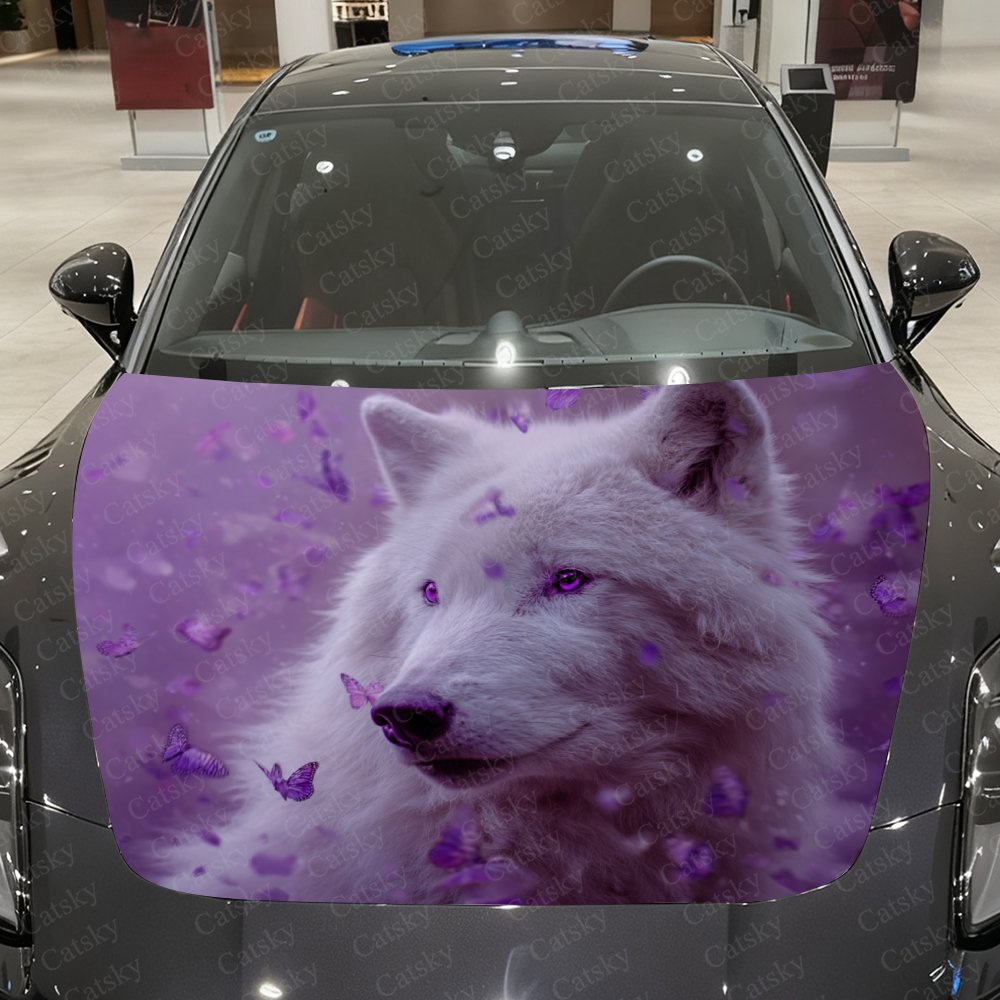 Car Accessories Gift Ideas - Purple Eyed White Wolf Car Hood