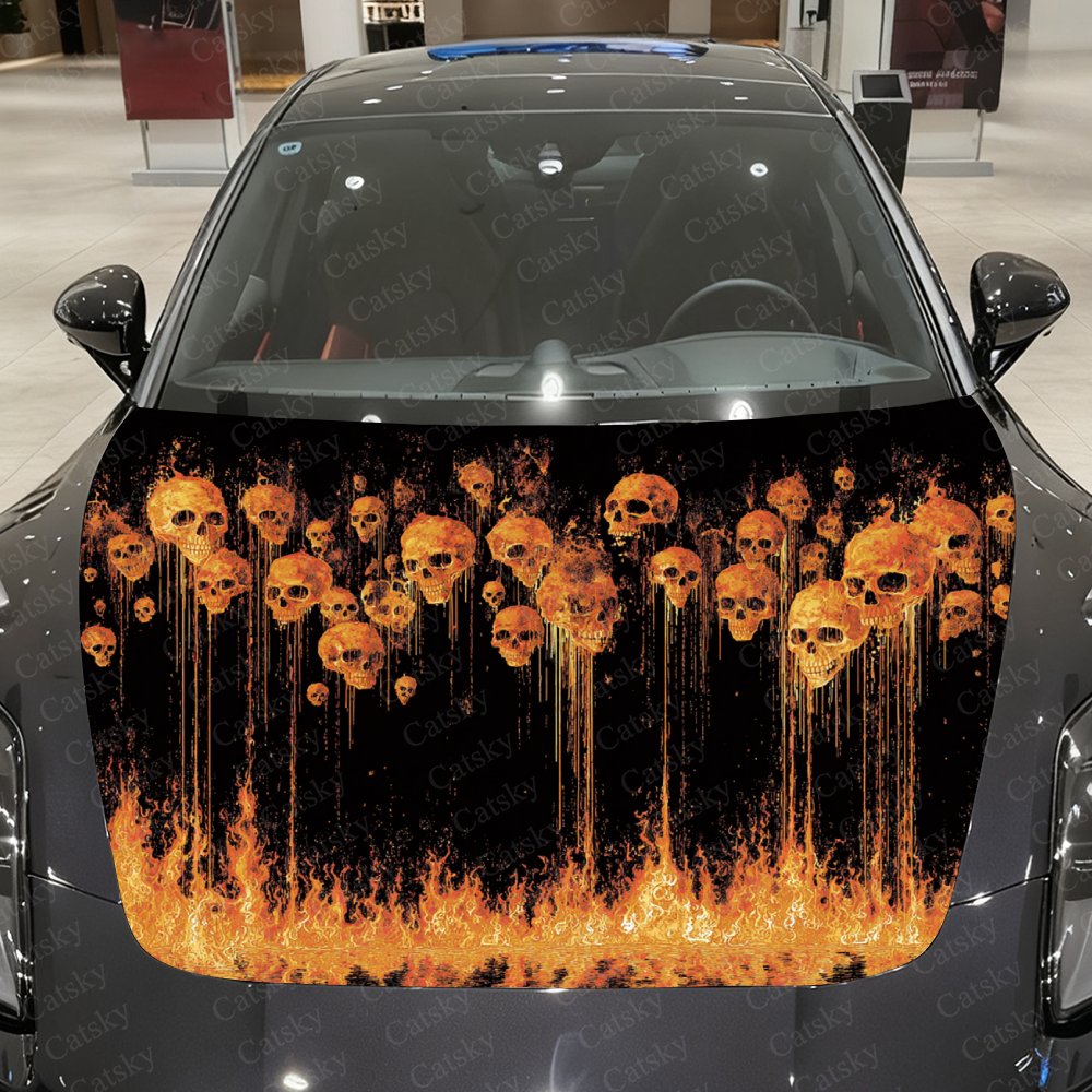 Flame And Skull Car Hood Stick - Car Accessories Gift Ideas บทวิจารณ์และราคา
