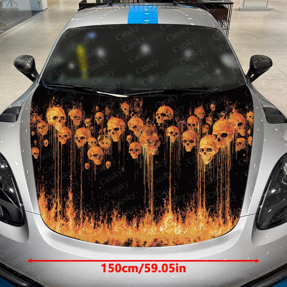 Flame And Skull Car Hood Stick - Car Accessories Gift Ideas บทวิจารณ์และราคา