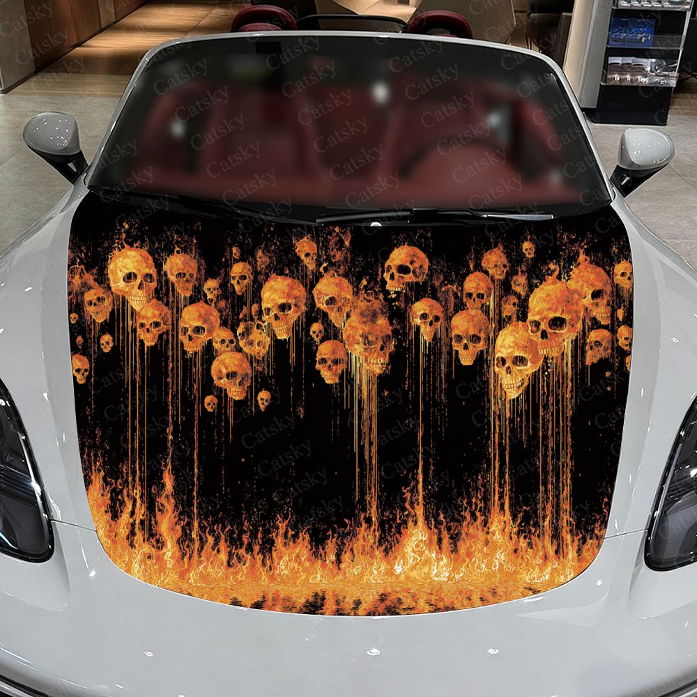 Flame And Skull Car Hood Stick - Car Accessories Gift Ideas บทวิจารณ์และราคา