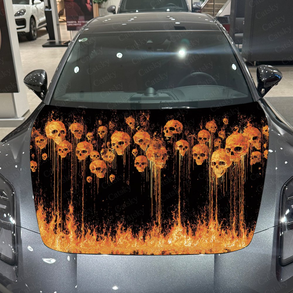 Flame And Skull Car Hood Stick - Car Accessories Gift Ideas บทวิจารณ์และราคา