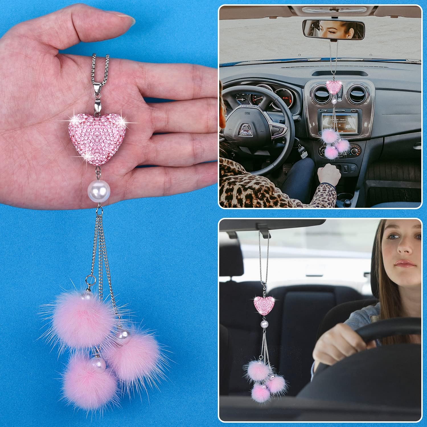 Bling Car Rear View Mirror Han - Car Accessories For Women บทวิจารณ์และราคา