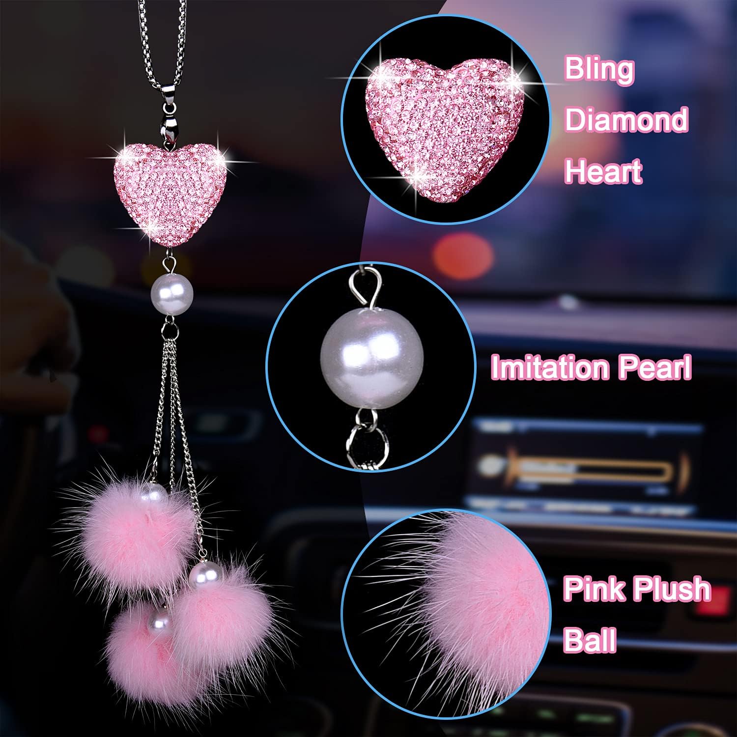 Bling Car Rear View Mirror Han - Car Accessories For Women บทวิจารณ์และราคา